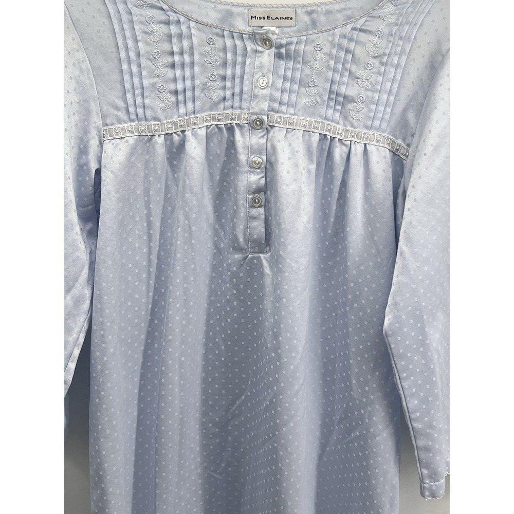 Miss Elaine Brushed Satin Midi Nightgown Size S Icy Blue L/S Grannycore Tradwife